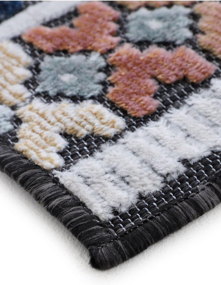 carpetfine In- und Outdoor Teppich Deja Rund Dunkelblau Ø 100 cm | Moderner Teppich Wetterfest für B
