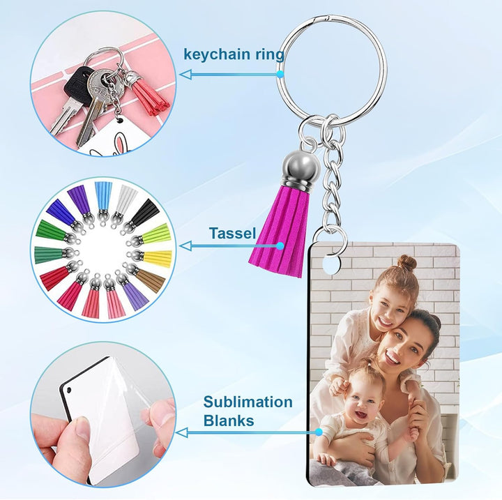 120 Stück Sublimation Rohlinge Schlüsselanhänger Set mit Wärmeübertragungs MDF Rechteckig Blanko, Qu