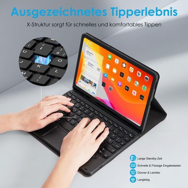 LAMA Kabellose Bluetooth Tastatur mit Touchpad, wiederaufladbare Ultra-dünn Universal Tablet Tastatu