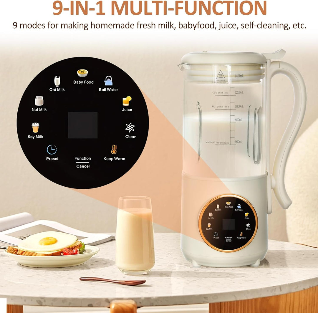 Nussmilchmaschine 1,4L, Automatischer Nussmilchbereiter, mit Startverzögerung, Selbstreinigung, LED-