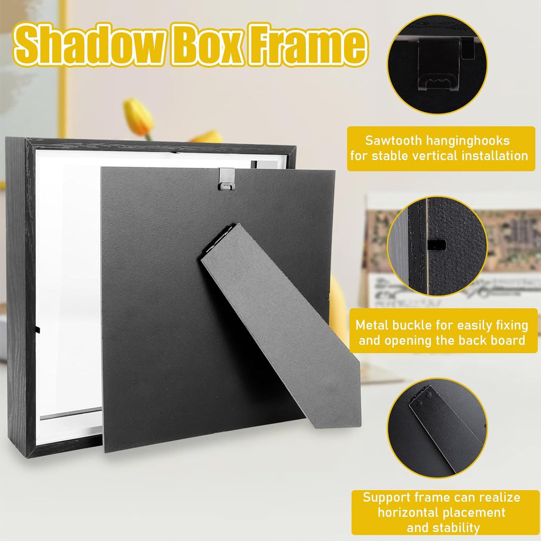 JMIATRY 4er Set 3D Bilderrahmen 20x20 cm, Bilderrahmen zum Befüllen, Schwarz Objektrahmen Shadow Box