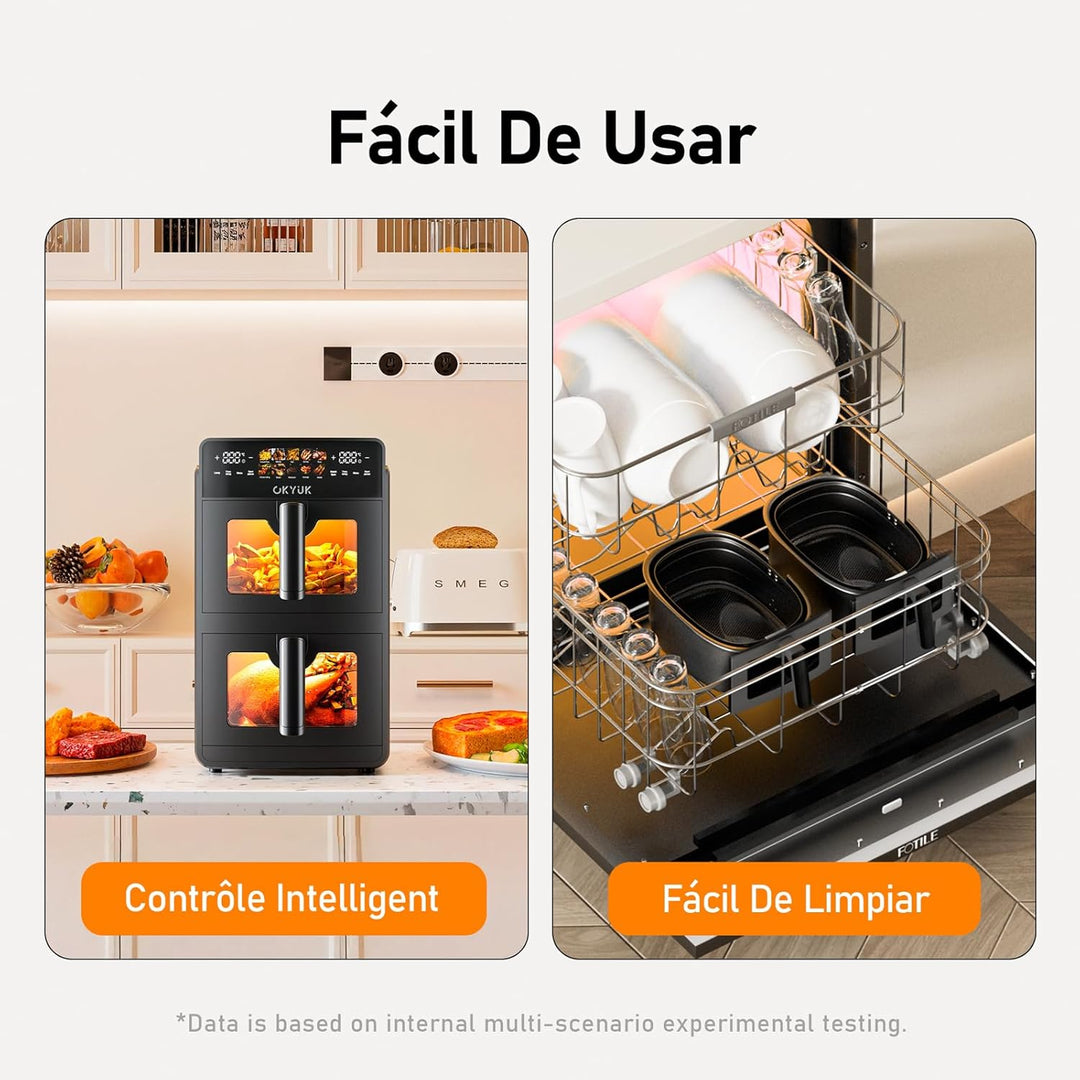 Heissluftfritteuse 2 Kammern 10L Airfryer [2 Fächer je 5l, sehr leiser Betrieb, 10 Programme, 2 Geri