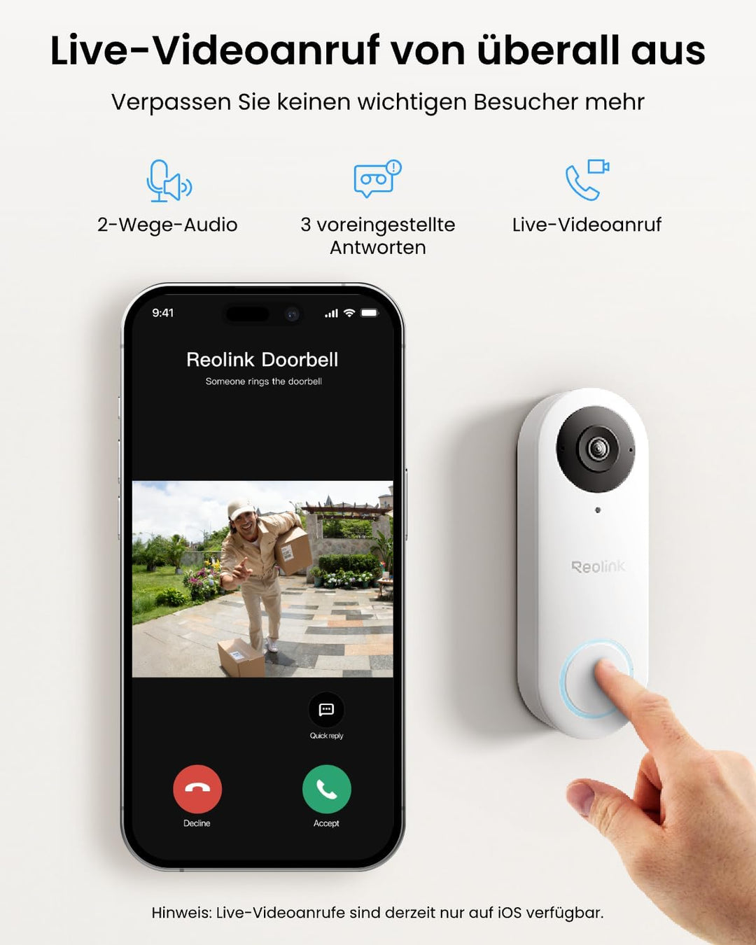 Reolink 5MP Video-Türklingel Wi-Fi Kamera mit Chime, 3:4 Kopf-zu-Fuss-Ansicht, 180° Blick, 5/2,4GHz