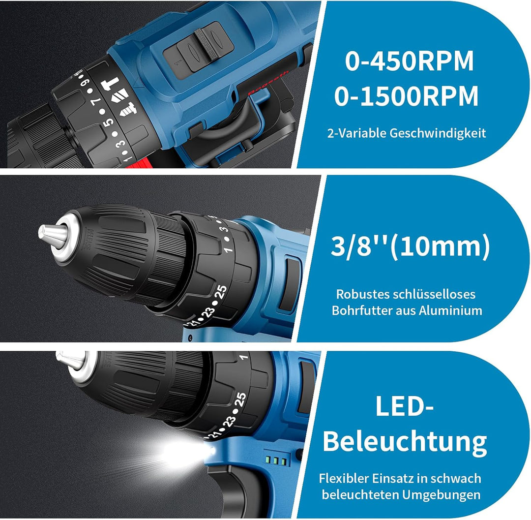 Bogseth 21V Akkuschrauber Set,Akkubohrer mit 112PCS Werkzeugkoffer,45 N.m Max akku bohrmaschine mit