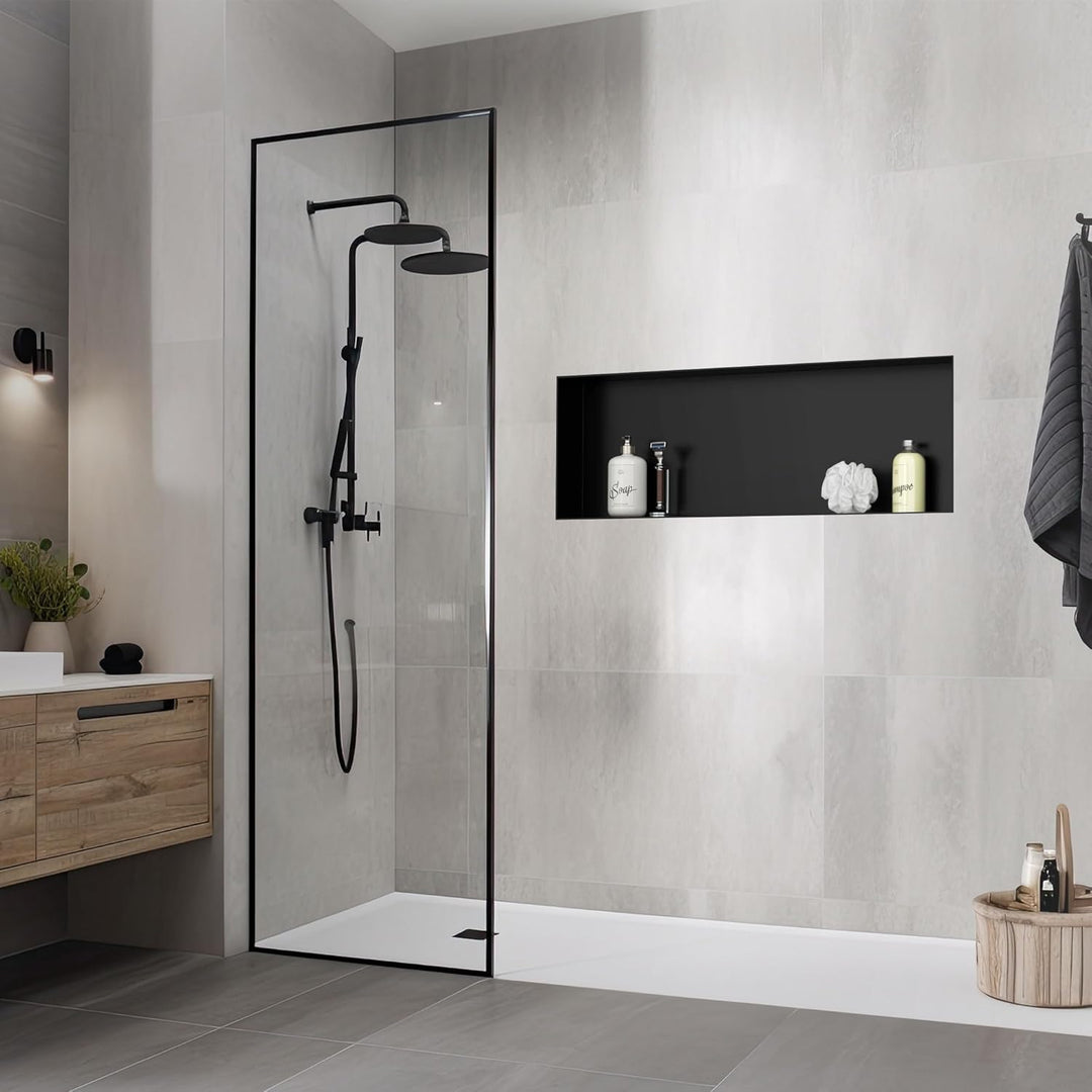 LuxeBath Wandnische aus Edelstahl, 90x30x10 cm, Schwarz, Duschnische, Randlos, Einbauregal, Flexible