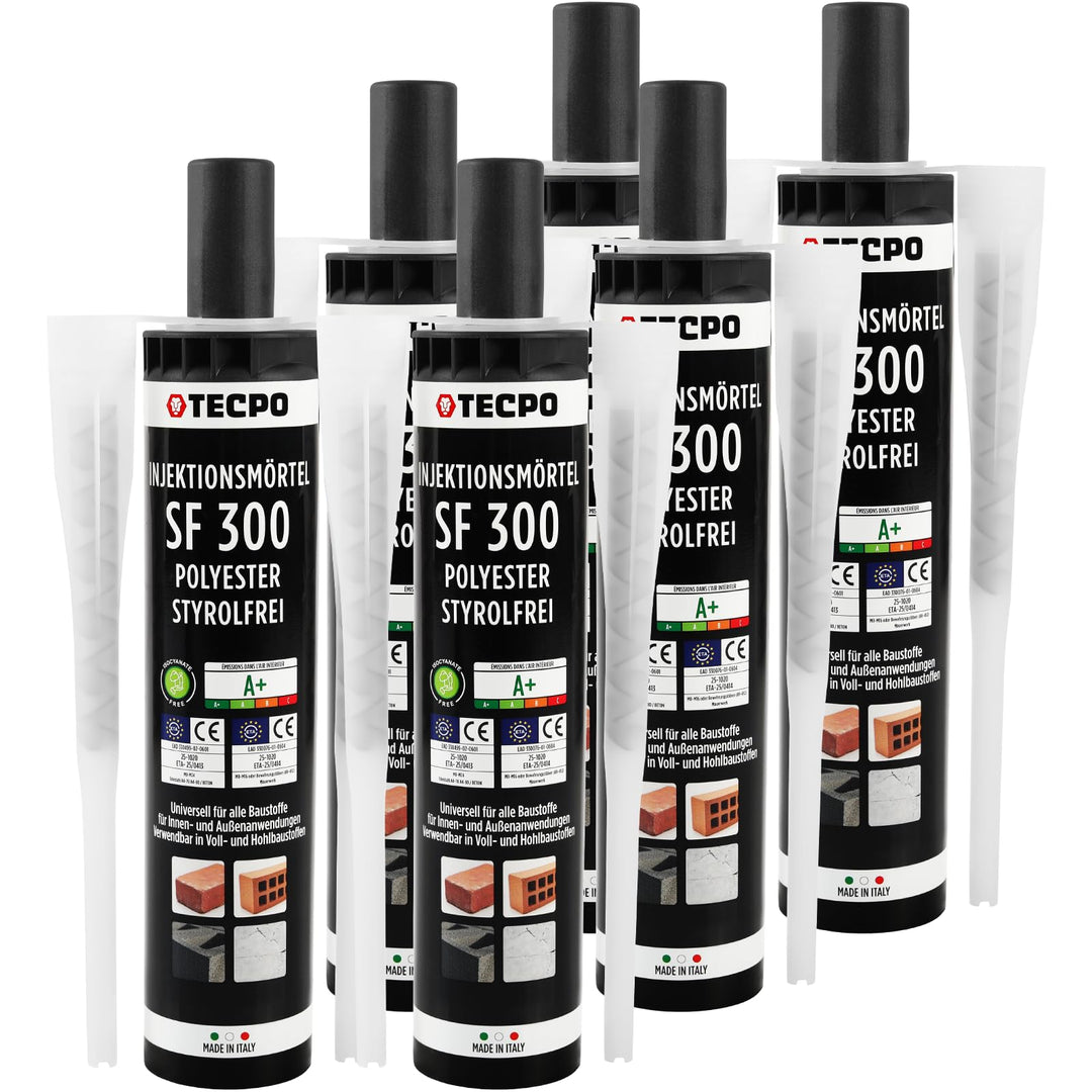 TECPO 6x Injektionsmörtel SF 300 ml inkl. Statikmischer Vebundsmörtel Ankerkleber Innen & Aussen Mör