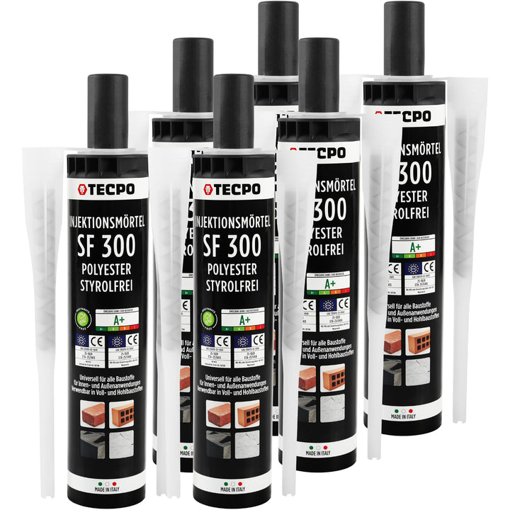TECPO 6x Injektionsmörtel SF 300 ml inkl. Statikmischer Vebundsmörtel Ankerkleber Innen & Aussen Mör
