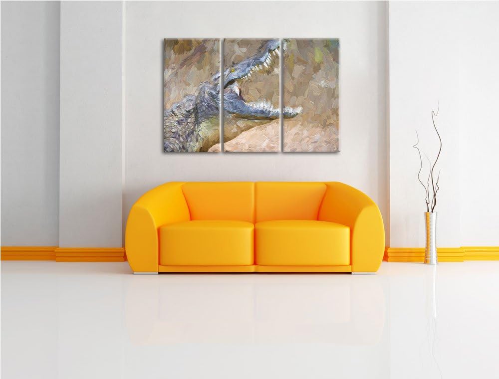 gewaltiges Krokodil Spezial 3-Teiler Leinwandbild 120x80 Bild auf Leinwand, XXL riesige Bilder ferti