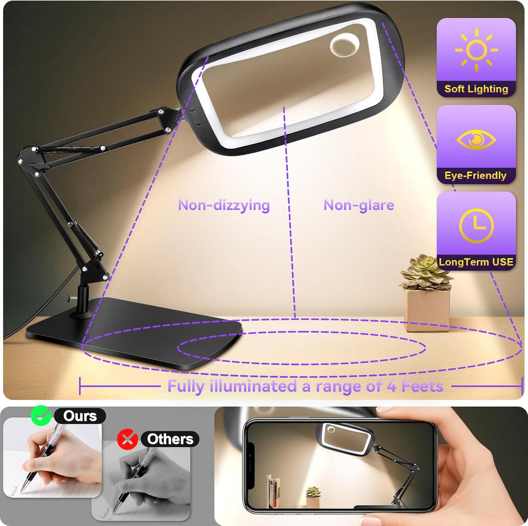 NZQXJXZ 10X 30X Rechteck Lupe mit Licht und Ständer, 60 LED-Beleuchtete Lupenlampe, 5 Farbmodi, 4 Di