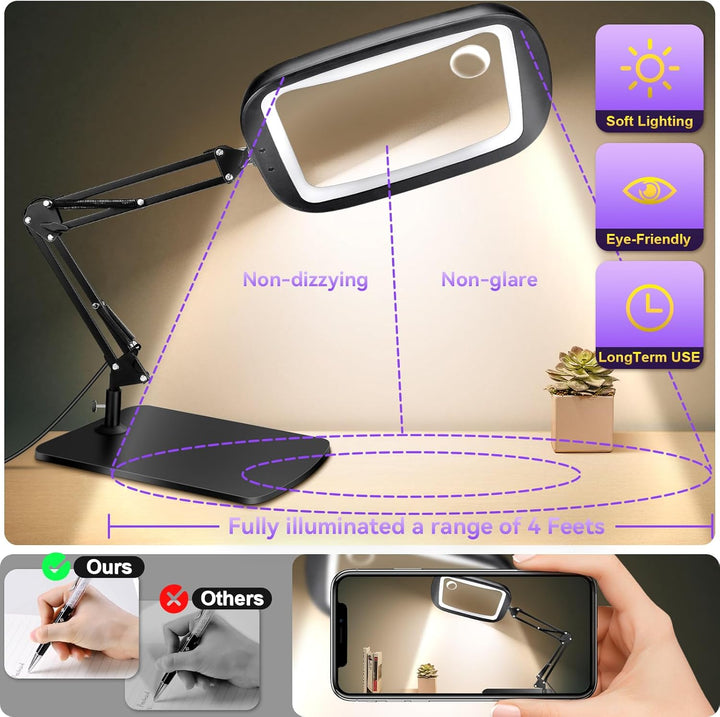 NZQXJXZ 10X 30X Rechteck Lupe mit Licht und Ständer, 60 LED-Beleuchtete Lupenlampe, 5 Farbmodi, 4 Di