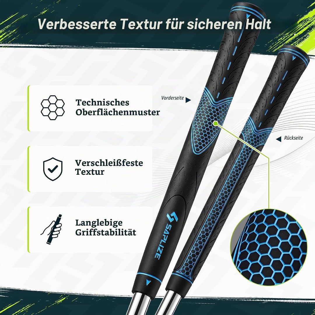 SAPLIZE Golfgriffe 13er-Set mit komplettem Regripping-Kit, Standard/Mittelklasse, Weiss/Grün/Rot/Bla