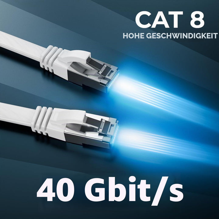 deleyCON 10x 2m CAT 8 Netzwerkkabel Flach (40 Gbit/s, Kupfer) Gigabit Ethernet LAN Cable - Flaches D