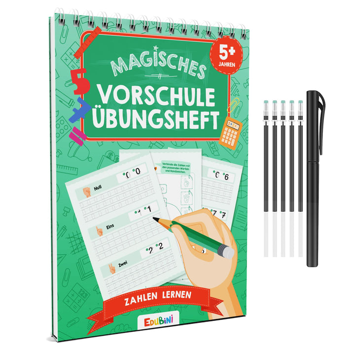 Edubini Magische Vorschule Übungshefte ab 5 Jahren für Junge & Mädchen - [Heft + Stift] - Wiederverw