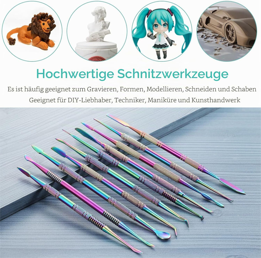 Coolty 10 Stück Ton-Wachs-Schnitzwerkzeug, Modellierwerkzeug Doppelseitiges Edelstahl Werkzeug-Kit,