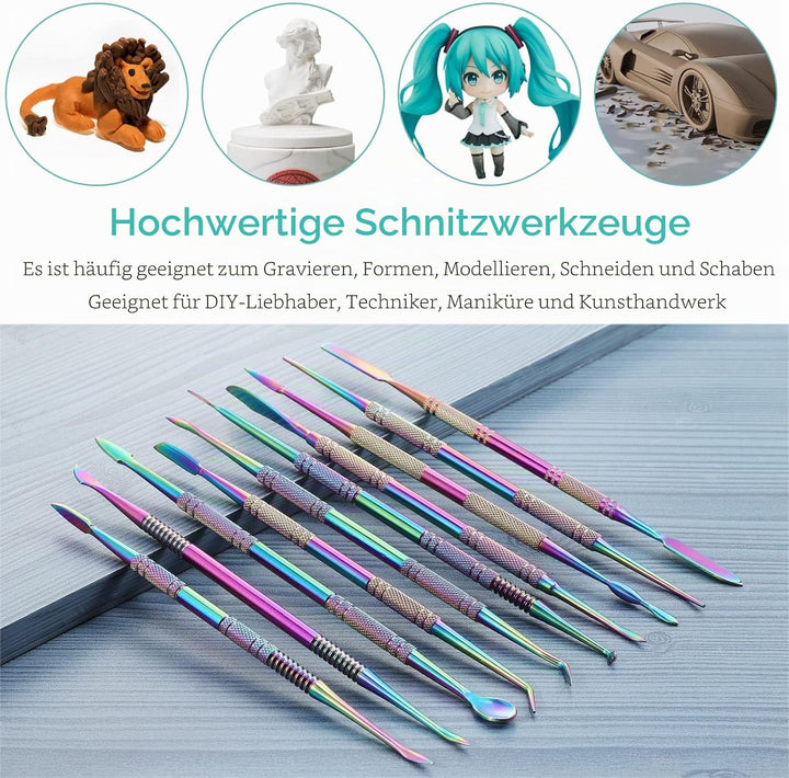 Coolty 10 Stück Ton-Wachs-Schnitzwerkzeug, Modellierwerkzeug Doppelseitiges Edelstahl Werkzeug-Kit,