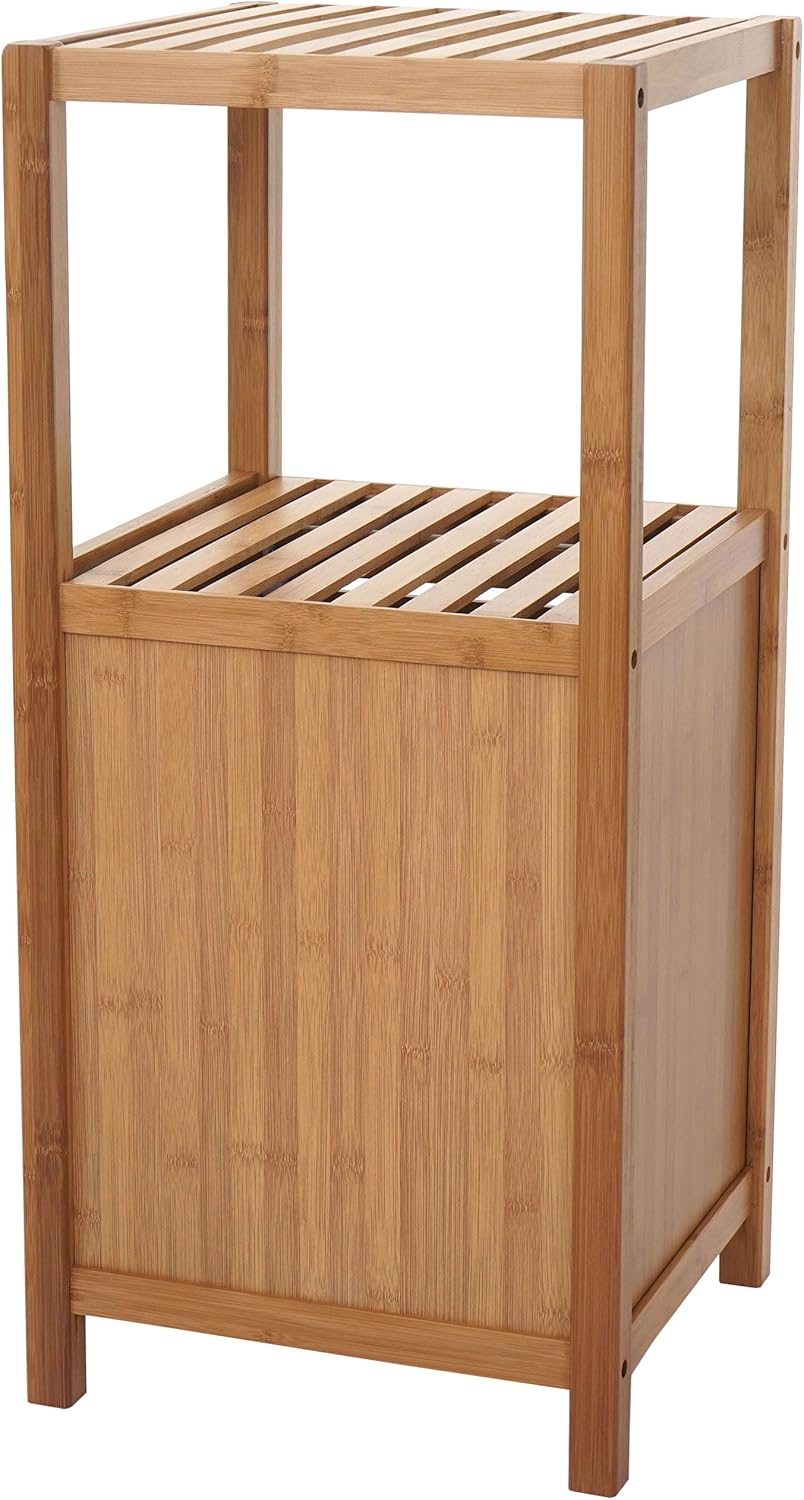 Mendler Badregal HWC-B18, Badezimmer Badschrank Standregal mit Tür, Bambus - 80x36x34cm, 80x36x34cm