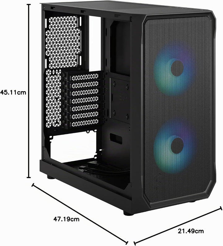 Fractal Design Focus 2 RGB Black - Tempered Glass Clear Tint - Mesh Front – Two 140 mm RGB Aspect Fa