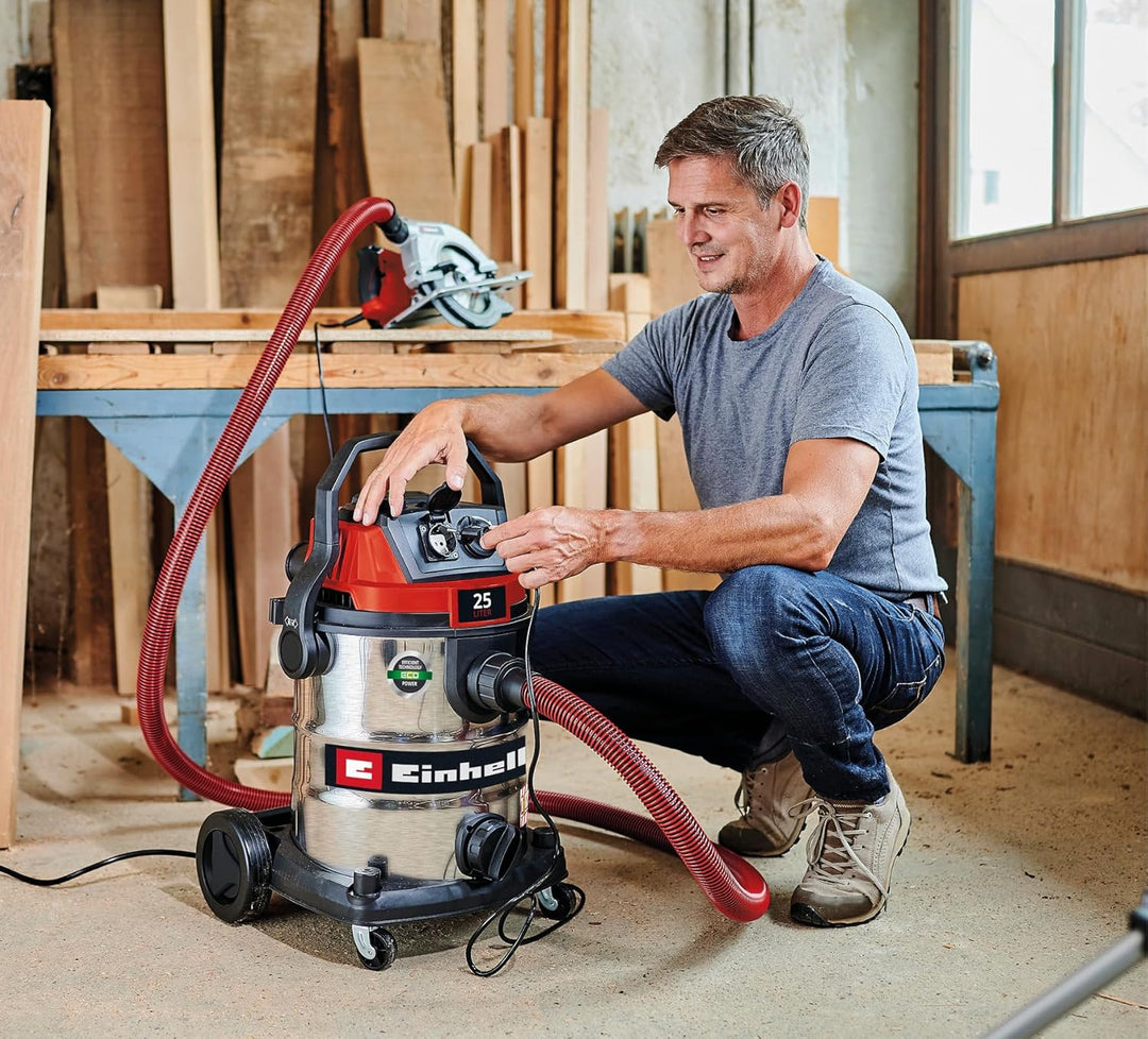 Einhell TE-VC 2580 SACL Wet/Dry Vacuum Cleaner (1100 W, 200 mbar Suction Power, 25 L Container, Dust