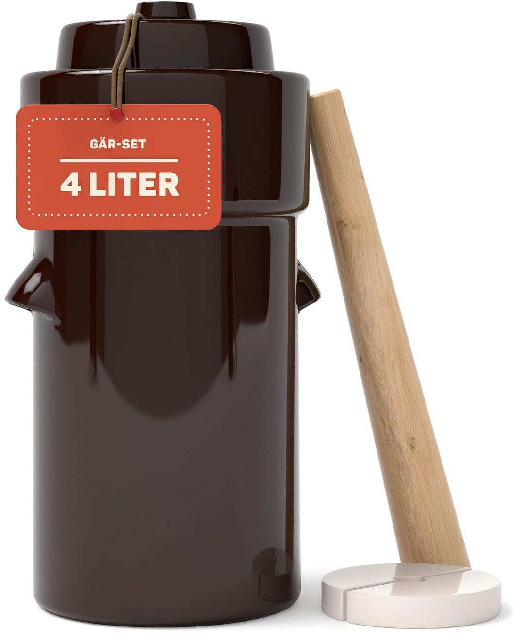 Gärtopf 4 Liter zum Einlegen & Fermentieren – Sauerkrauttopf mit Deckel, Krautstampfer & Fermentierg