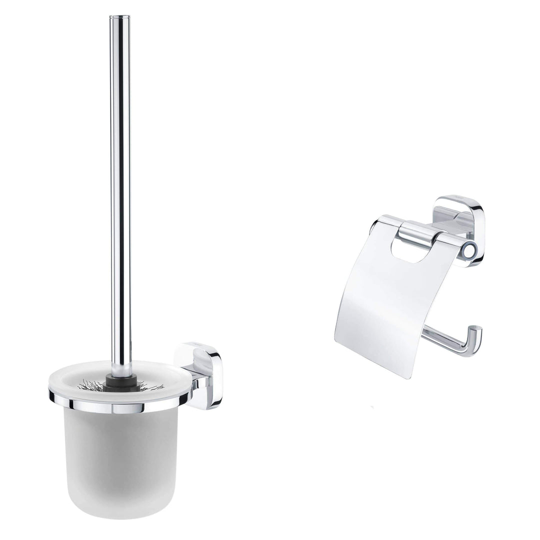 Tiger Ramos Toilettenbürste mit Glaseinsatz, Chrom + Ramos Toilettenpapierhalter mit Deckel, Chrom C