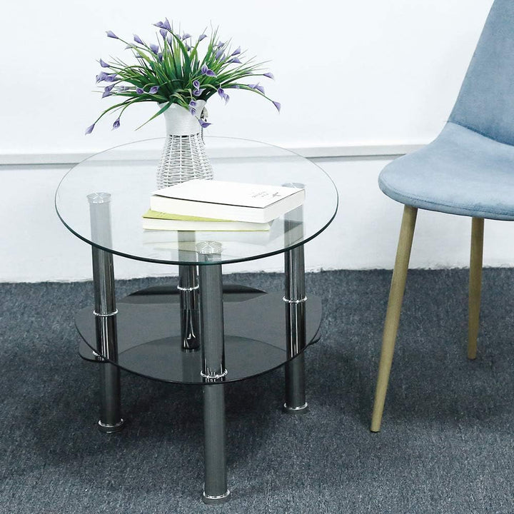 MINGYI Couchtisch aus gehärtetem Glas mit 3 Etagen, 90 × 50 × 43 cm, oval, Tisch, Café, für Wohnzimm