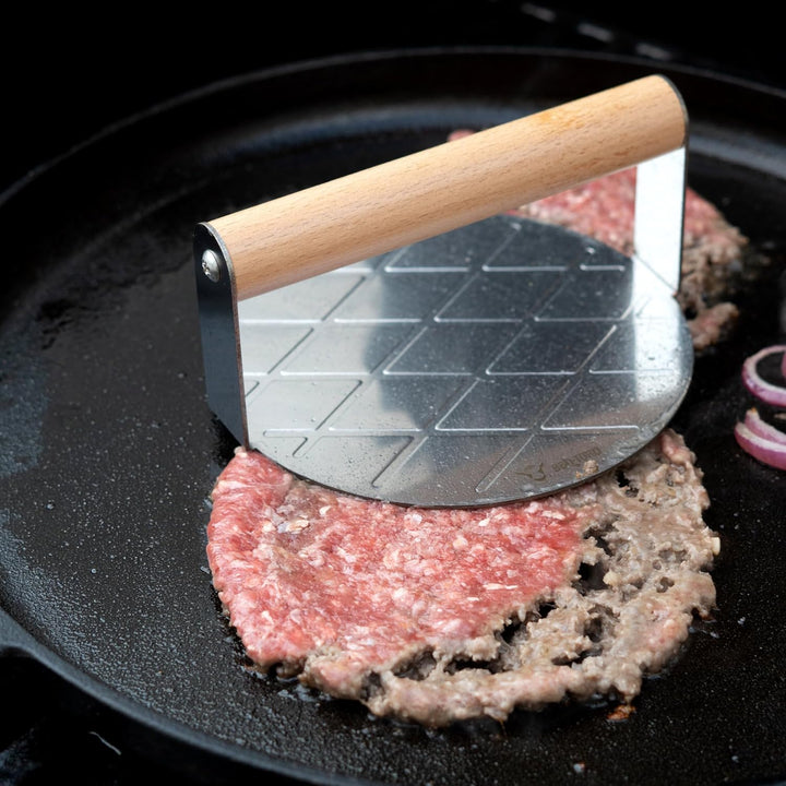 BBQ-Toro Edelstahl Smash Burger Set | 4-teilig | Set mit Burgerglocken, Smasher, Pfannenwender | Bur