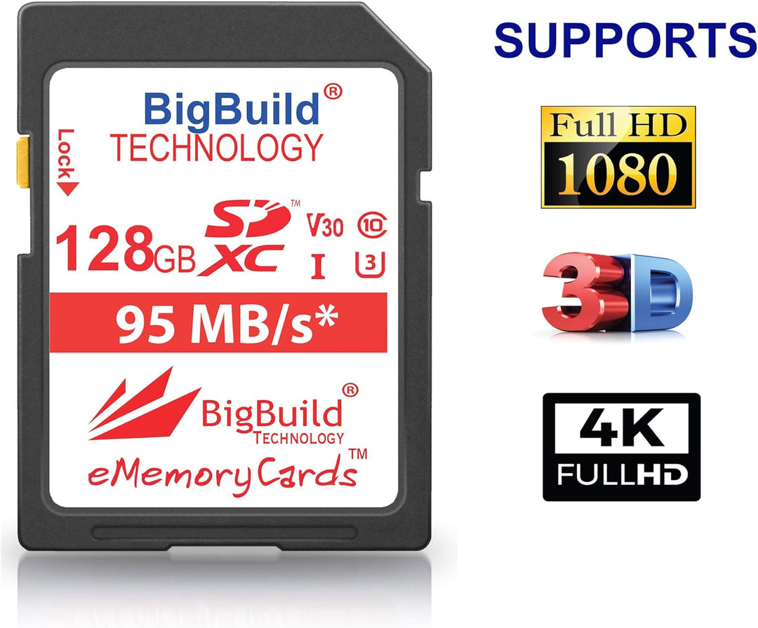 BigBuild Technology 128GB UHS-I U3 95MB/s Speicherkarte für Panasonic Lumix DC LX100 II, LX100M2, TS