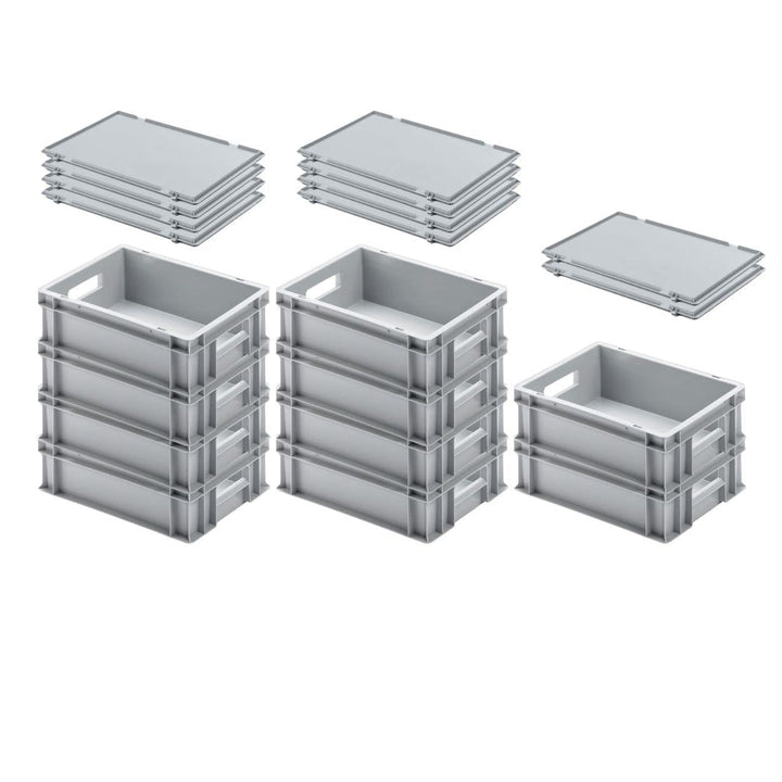 PROREGAL SuperSparSet 10x Eurobehälter mit offenem Griff & Scharnierdeckel | HxBxT 12x30x40cm | 11 L