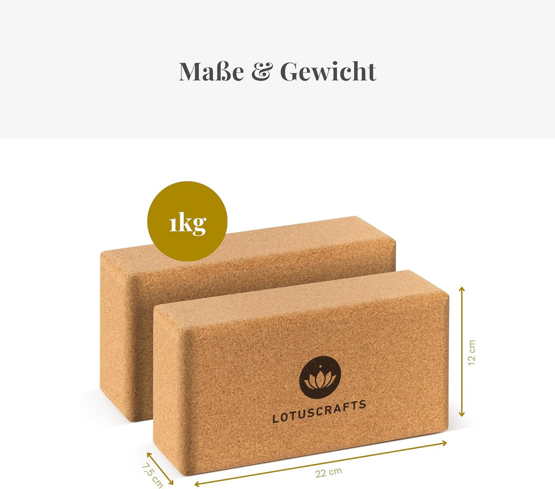 Lotuscrafts Yogablock 100% Kork | Supra Grip beim Yoga &amp; Dehnen | Yoga Block für Anfänger und Fortge