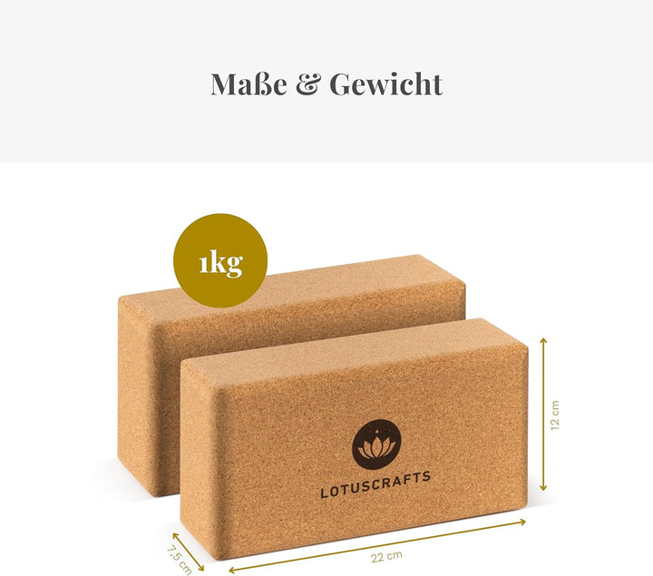 Lotuscrafts Yogablock 100% Kork | Supra Grip beim Yoga &amp; Dehnen | Yoga Block für Anfänger und Fortge