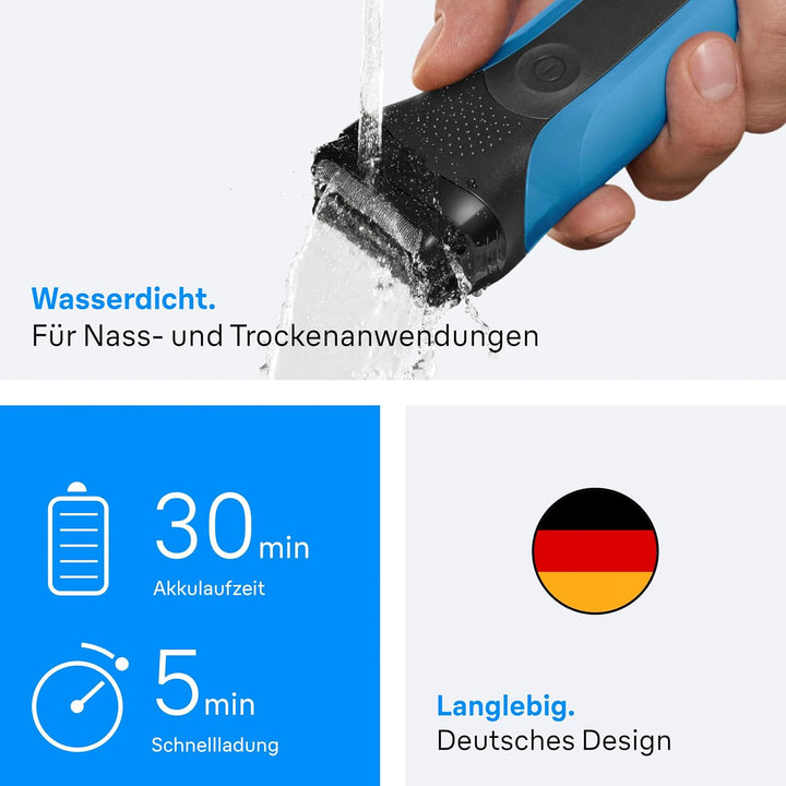 Braun Rasierer Herren Elektrisch Series 3, Rasierapparat, 310BT, Blau | Kabelloser Elektrorasierer,