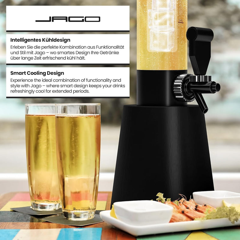 Jago® Biersäule mit Zapfhahn - 3.5L Volumen, 90cm hoch, Füllstandsanzeige, mit Ständer, BPA-frei, LF