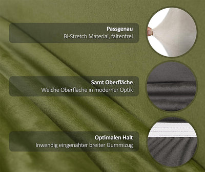 BEAUTEX 4er Set LEA Stuhlhusse, elastische Uni Stretch-Husse aus Samt Mikrofaser Farbe wählbar (Oliv