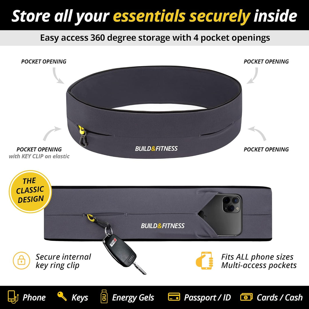 Build & Fitness Lauf Gürtel Damen und Herren, Flip-Taille Gürteltasche, Schlüsselclip - Handytasche