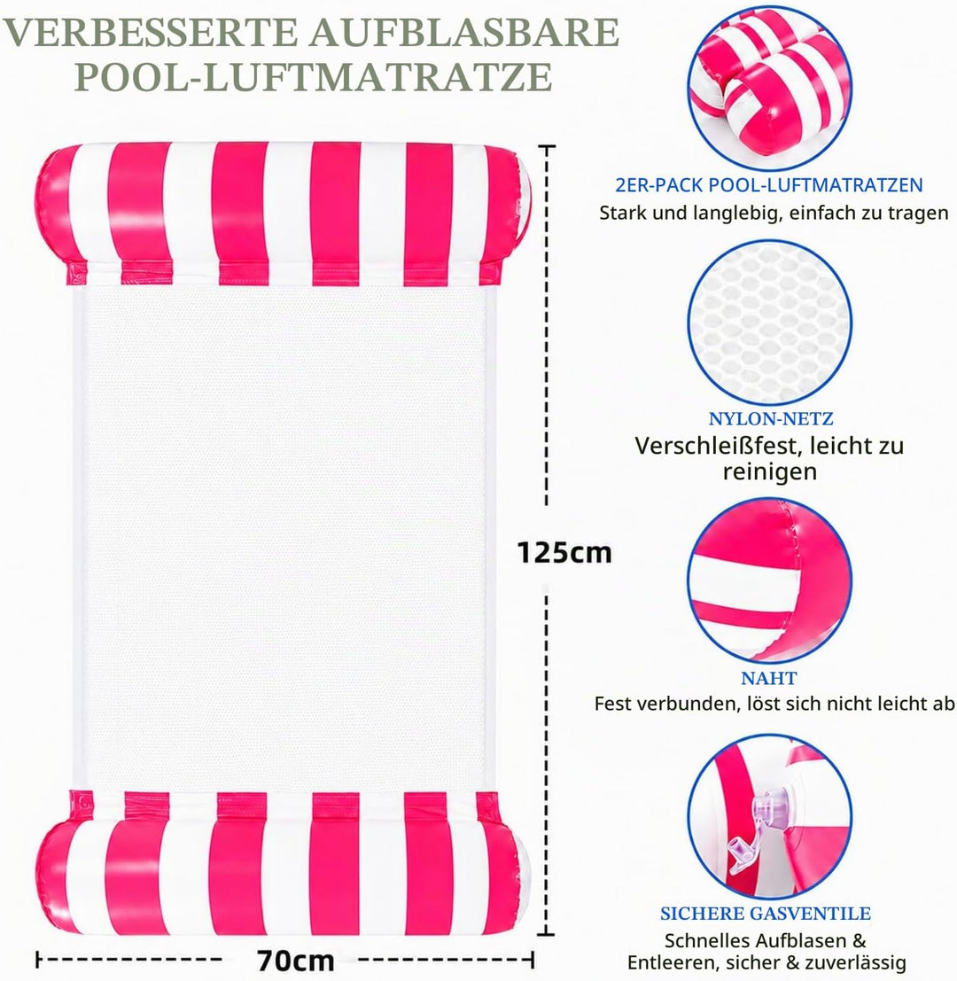 2er-Pack Luftmatratze Pool für Erwachsene, Premium Luftmatratze Wasser mit Handluftpumpe, 4-in-1 was