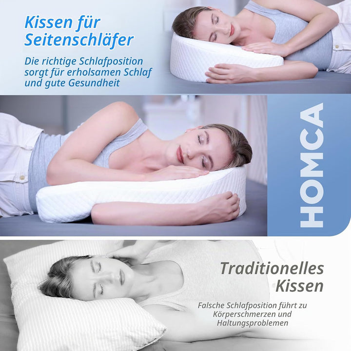 HOMCA Seitenschläferkissen U-förmiges Memory Foam Kopfkissen Ergonomisches Für Bauchschläfer und Sei