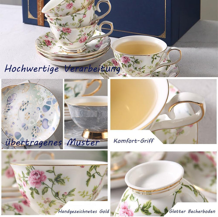 8 Stück Europäischen Blumen Tee Set,Bone China Tee Set Service Kaffee Set, 9 Optionen.Mit Geschenkbo