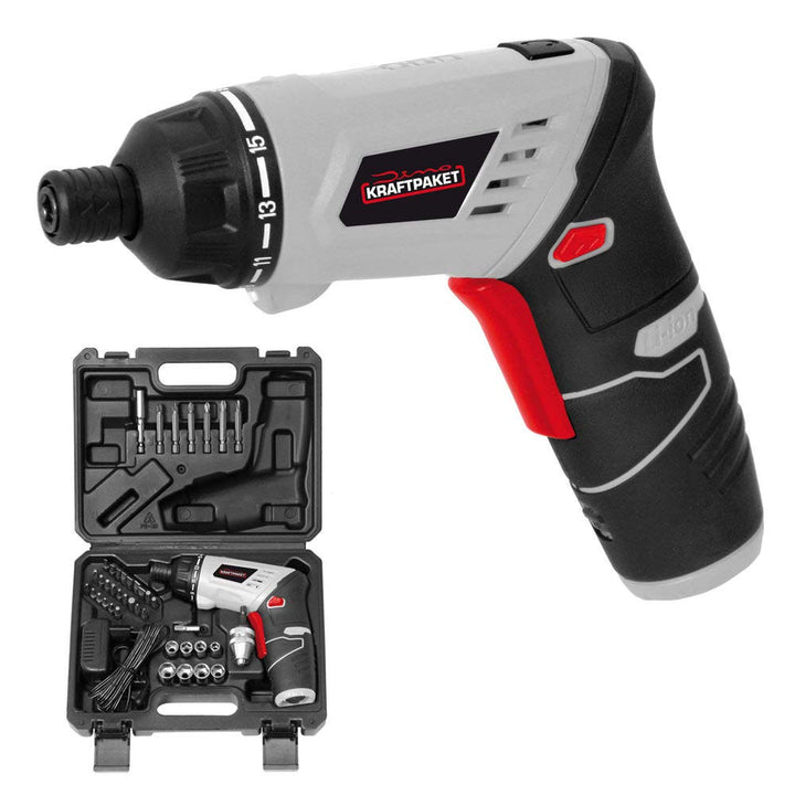 Dino KRAFTPAKET Mini-Akkuschrauber-Set Multiplex 3.6V 5Nm 41-TLG Komplett-Set mit Bohrfutter für als