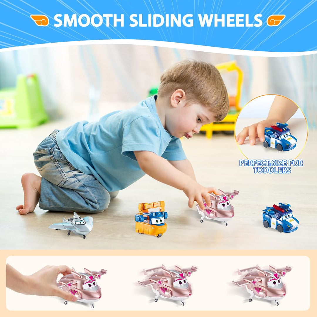 Super Wings Transforming Figuren 4 Pack, 5 cm Lucie & Marty & Traver & Golden Girl, Roboter zu Flugz