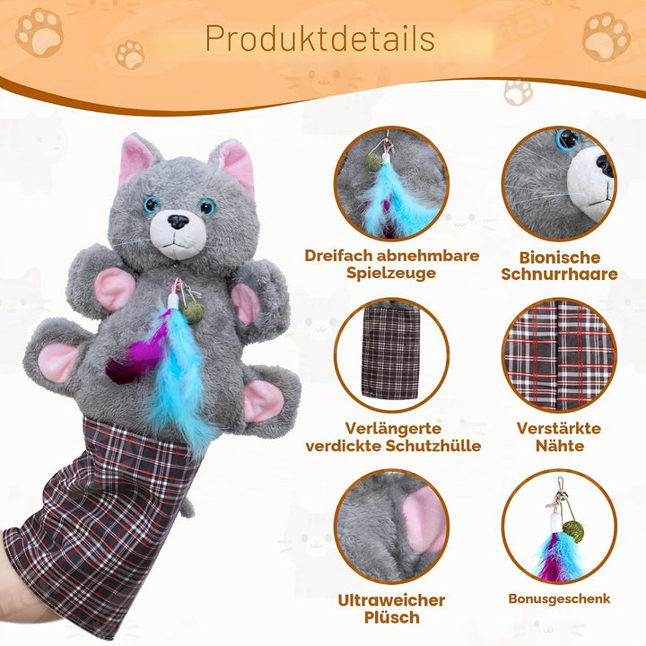 Katzen Wrestling Handschuh, Interaktives Katzenspielzeug Handpuppe mit Plüsch & Katzenminze, dicker