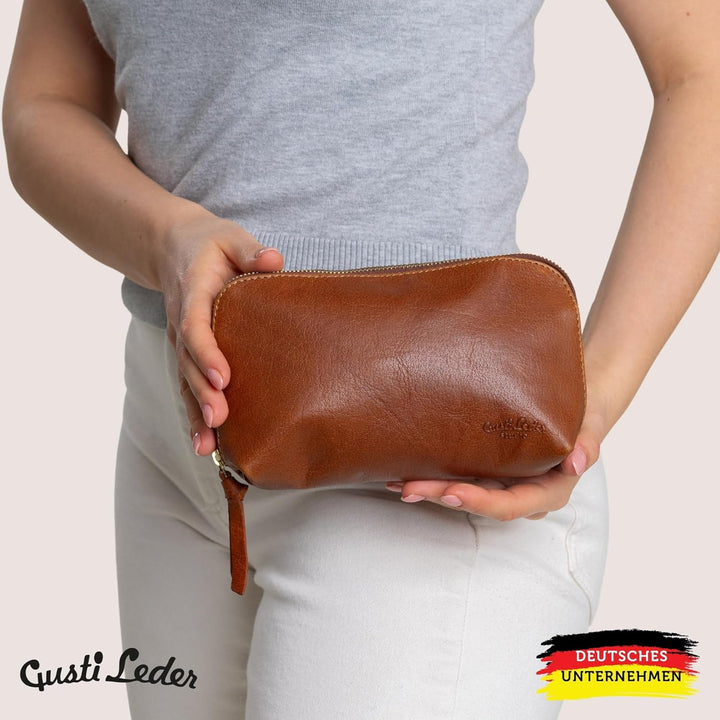 Gusti Waschtasche Leder - Eli Damen und Herren Kulturtasche Kulturbeutel Kosmetiktasche Ledertasche