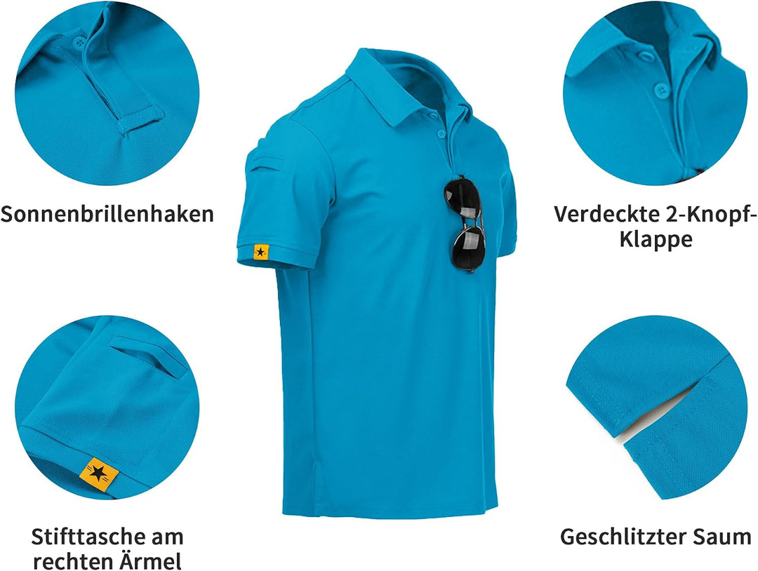 geeksport Poloshirt Herren Kurzarm Freizeit Sport Polo Golf Tshirts Männer Polohemd Blau Grün 3XL, B