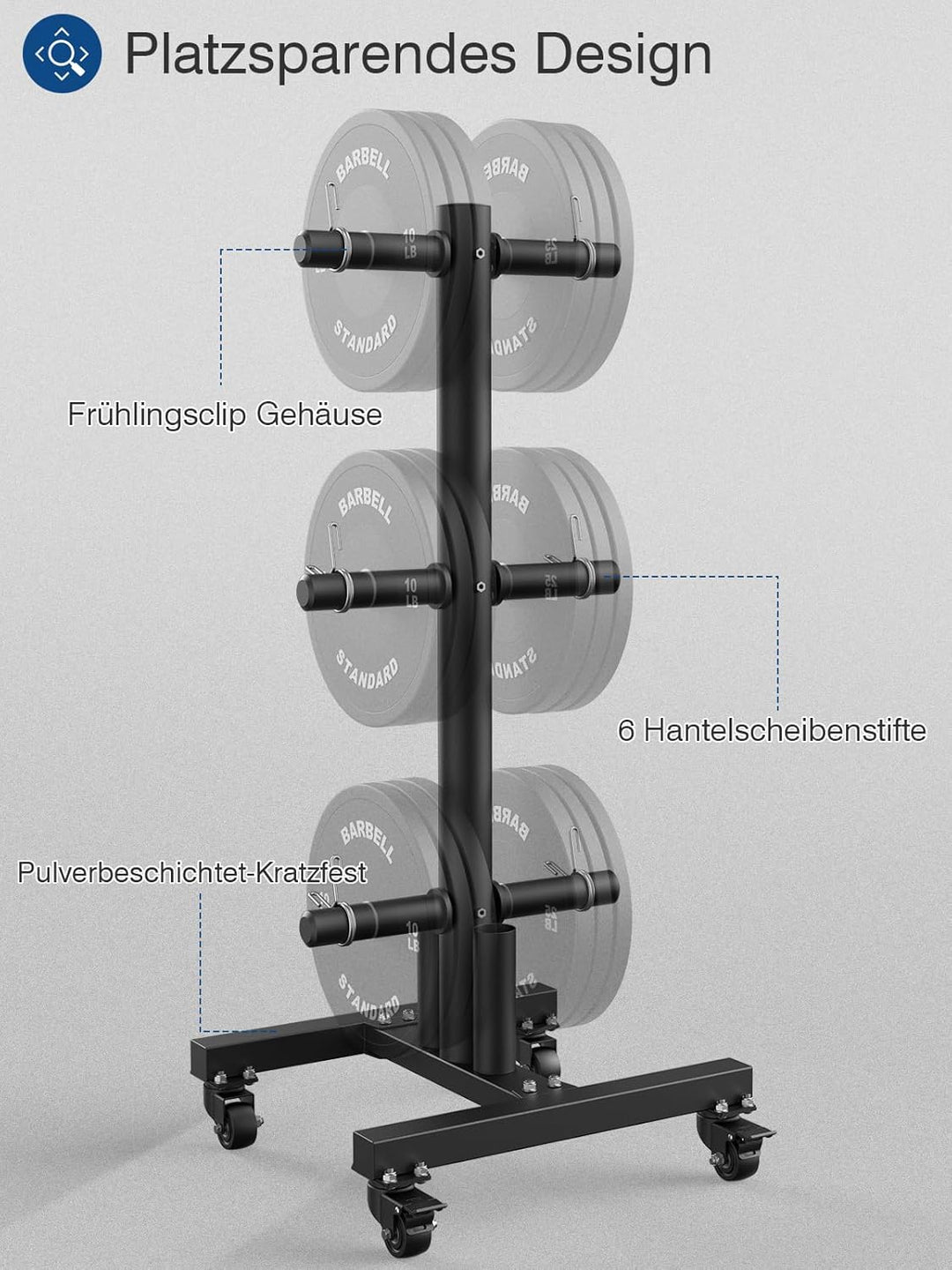 Olympic Weight Plate Rack Tree Bumper Plate Holder für Zwei-Zoll-und Ein-Zoll-Platten und Langhantel