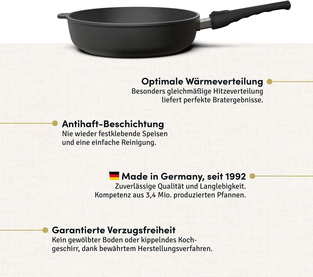 Hoffmann Aluguss Bratpfanne 28 cm Induktion Hoher Rand 7 cm Innenhöhe I Pfanne Induktionsherd I Schm