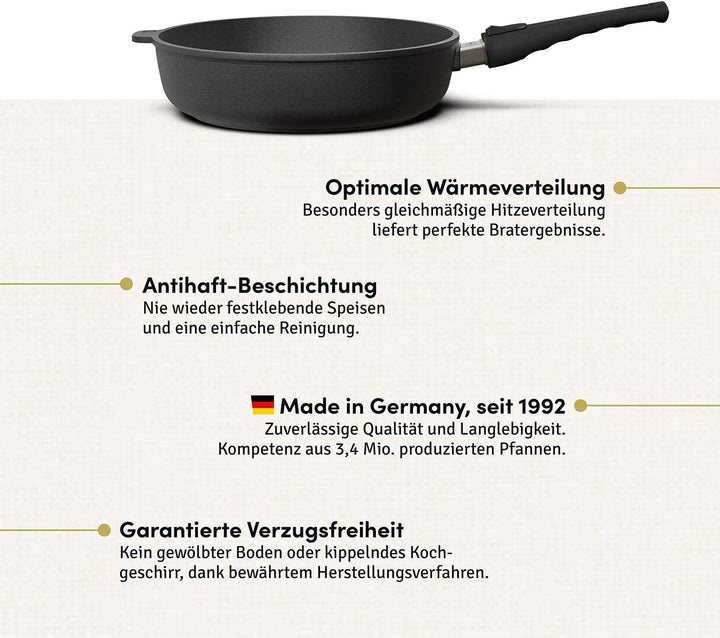 Hoffmann Aluguss Bratpfanne 28 cm Induktion Hoher Rand 7 cm Innenhöhe I Pfanne Induktionsherd I Schm