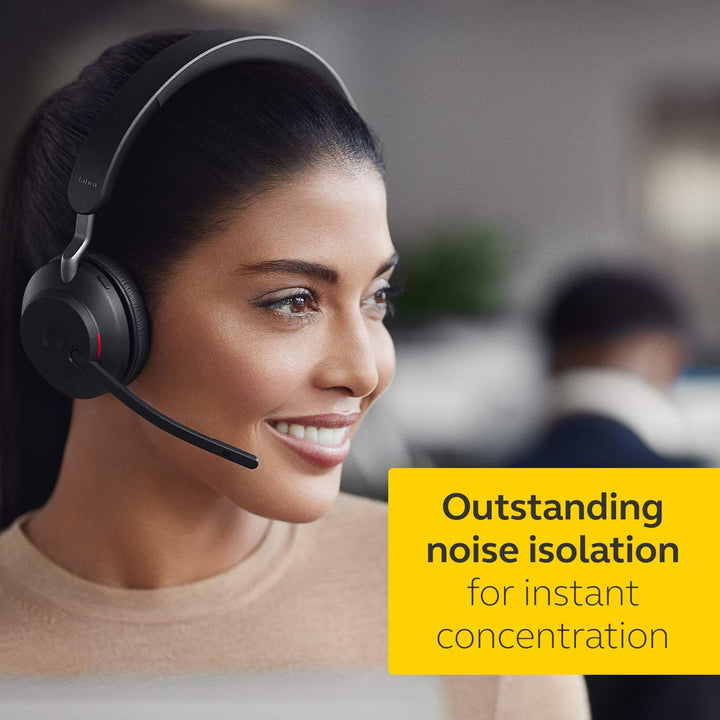 Jabra Evolve2 65 Wireless PC Headset with Charging Stand – Noise Cancelling UC Certified Mono Headph