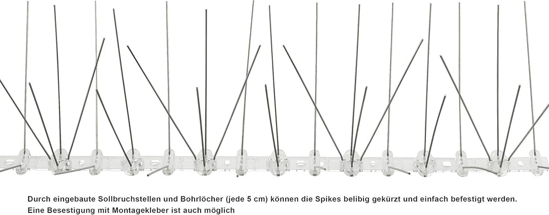 Profi Edelstahl Taubenspikes 5 Reihig - Effektive Taubenabwehr- Vogelabwehr Kunststoffleiste Spikes