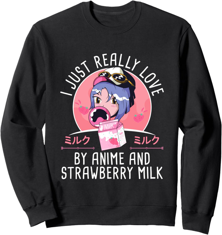 Lustiger Retro 90s Japan Kawaii Erdbeermilchshake Karton Sweatshirt