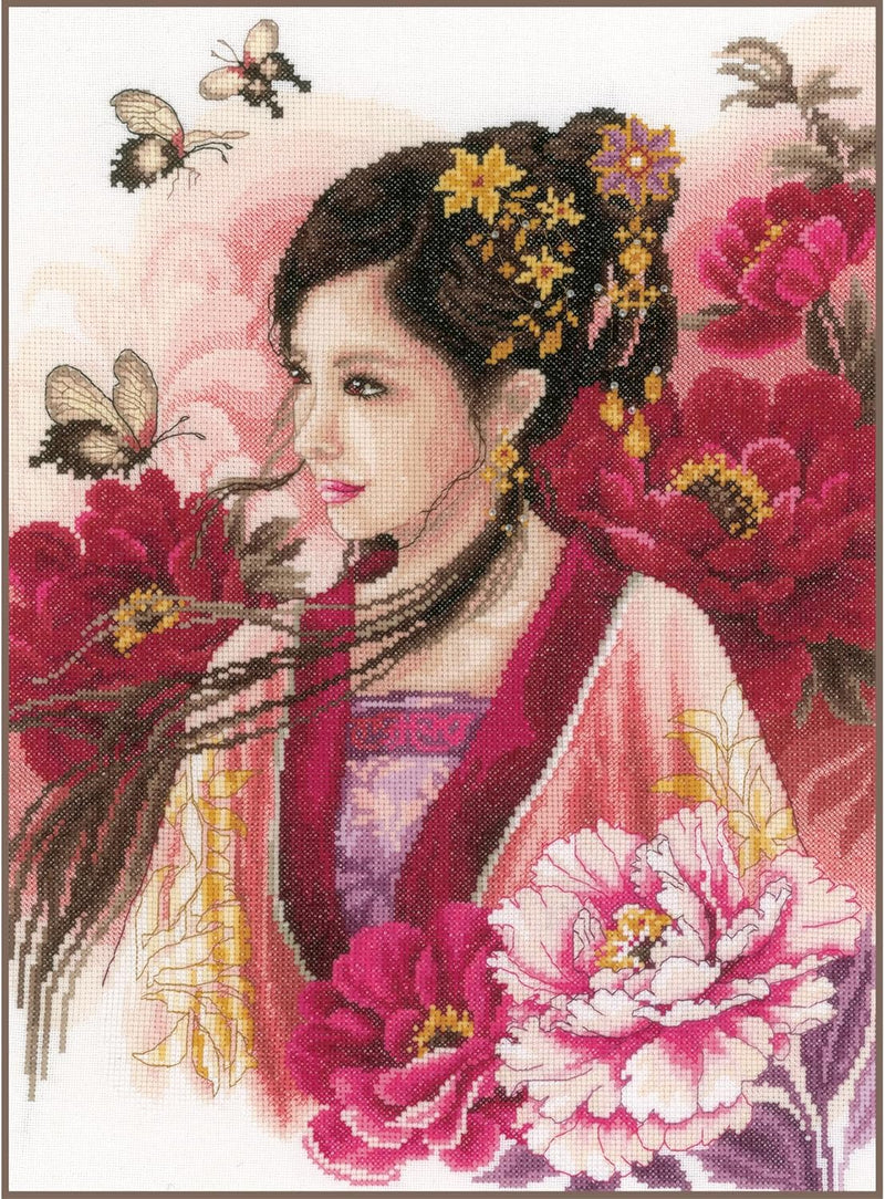 Lanarte Kreuzstichset Asiatische Frau in Pink, Kreuzstichpackung mit Zählmuster, Baumwolle, Mehrfarb