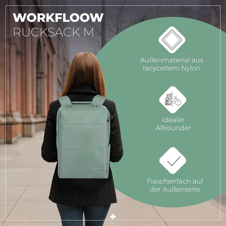 Travelite Handgepäck Rucksack, Laptop Rucksack 15,6 Zoll, WORKFLOW Reiserucksack aus recyceltem Mate